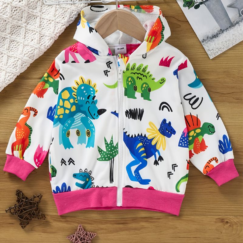 Toddler Børn Lynlåsjakke Med Tegneserie Dinosaur Print Efterår & Vinter Nyhed