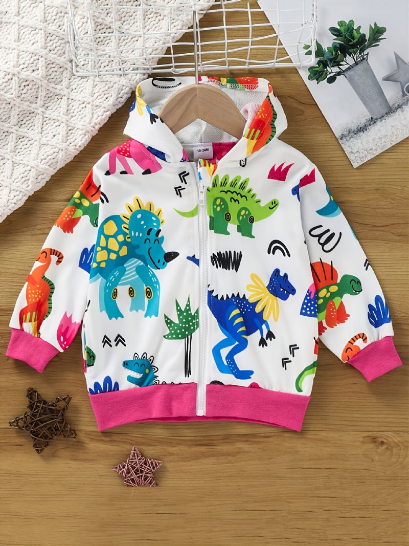 Toddler Børn Lynlåsjakke Med Tegneserie Dinosaur Print Efterår & Vinter Nyhed