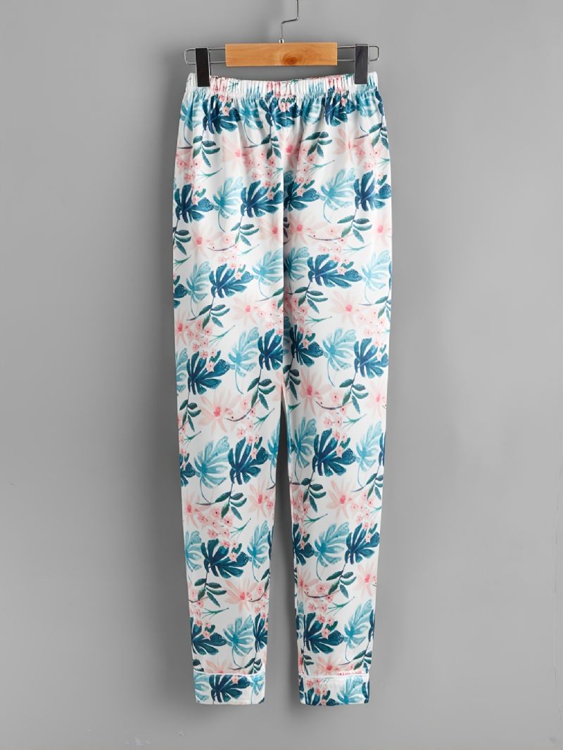 2 Stk Efterår & Vinter Piger Casual Lapel Leaf Print Langærmede Bukser Pyjamas Sæt