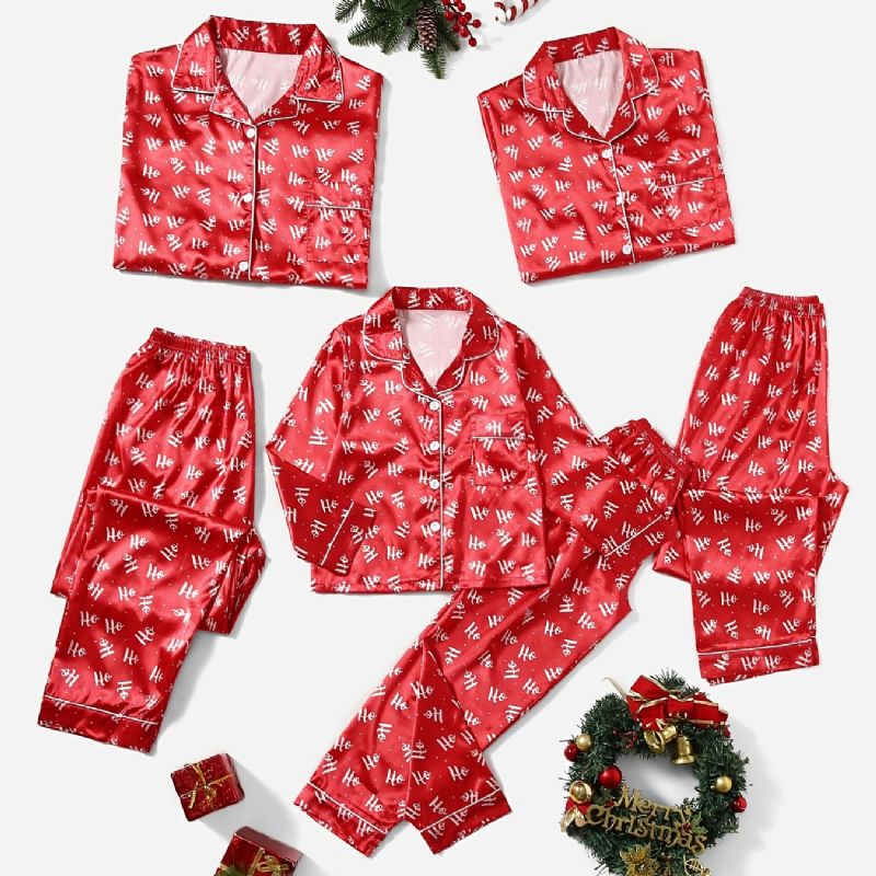 2 Stk Pige Jul Rød Casual Pyjamas Sæt