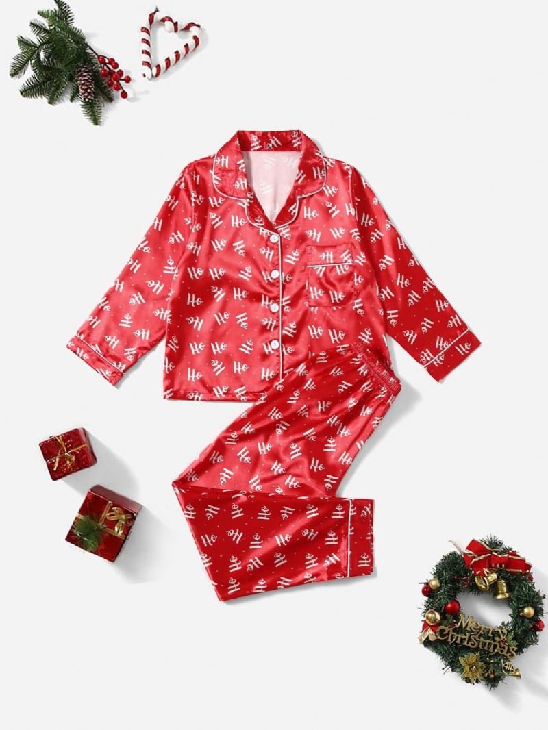 2 Stk Pige Jul Rød Casual Pyjamas Sæt