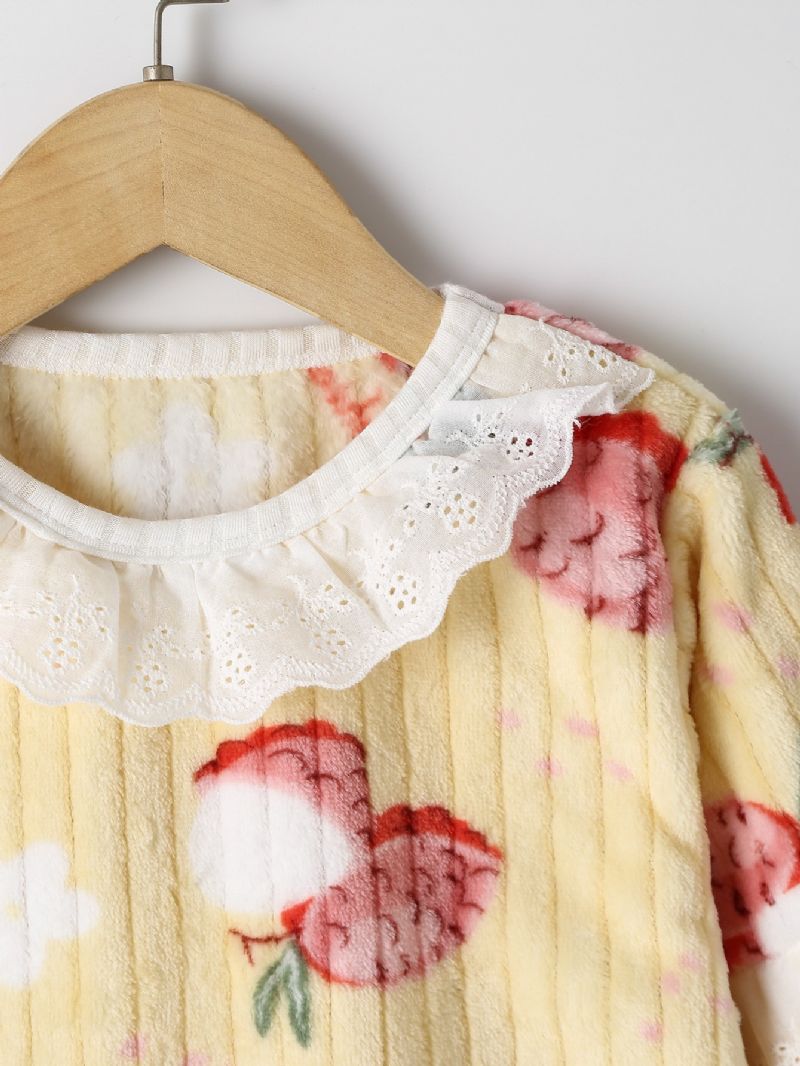 2 Stk Pige Langærmede Pullover Bukser Pyjamas Sæt Med Sødt Litchi Blomsterprint