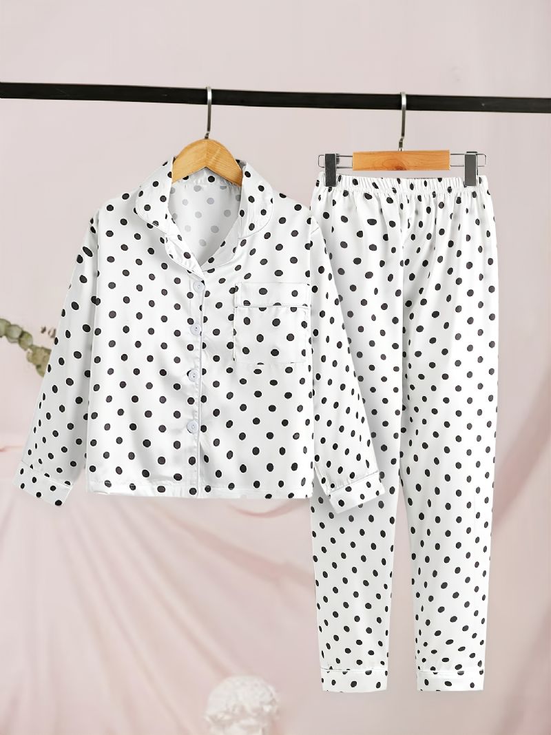 2 Stk Pige Polka Dot Langærmede Bukser Pyjamas Sæt