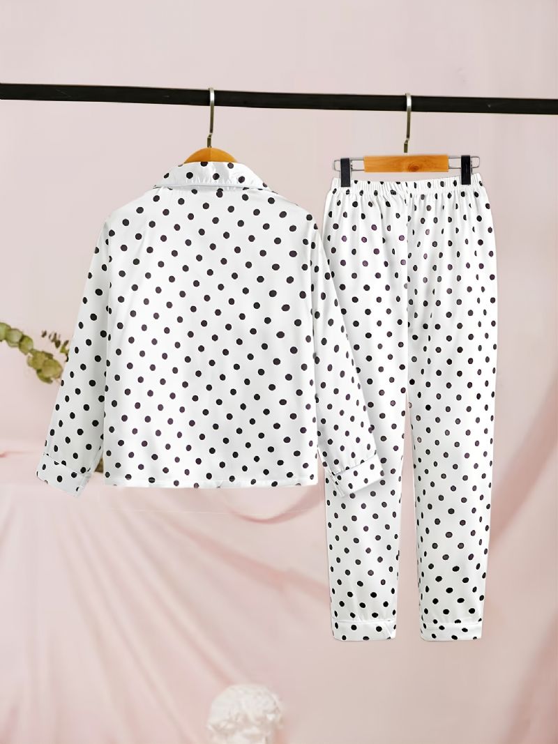 2 Stk Pige Polka Dot Langærmede Bukser Pyjamas Sæt