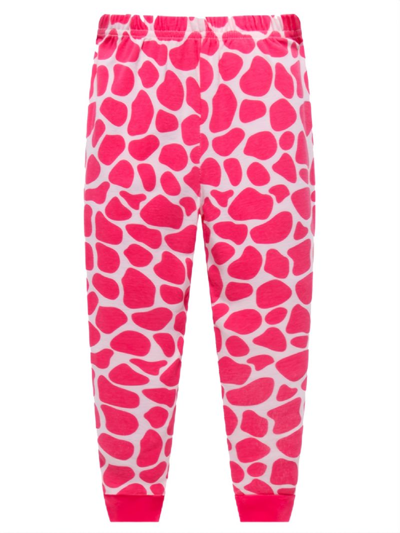 2 Stk Piger Casual Cartoon Animal Print Crew Neck Pink Bomuld Pyjamas Sæt