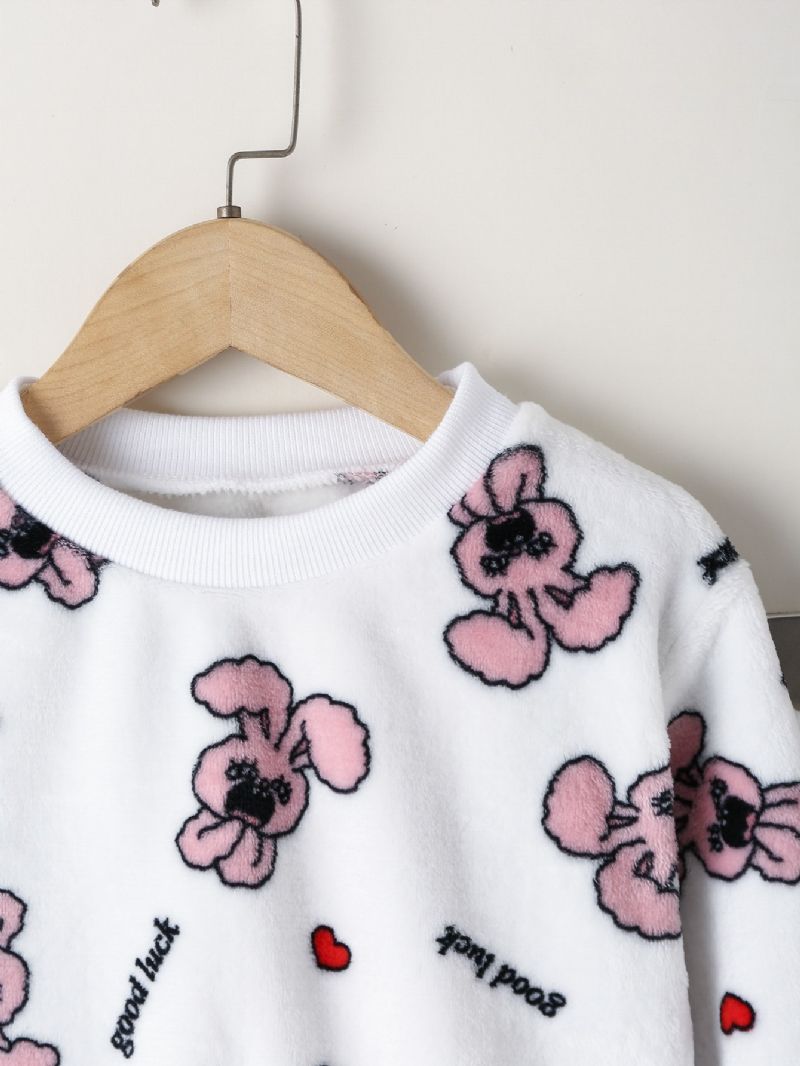 2 Stk Piger Langærmede Pullover Bukser Pyjamas Sæt Med Sød Kærlighed Kanin Print