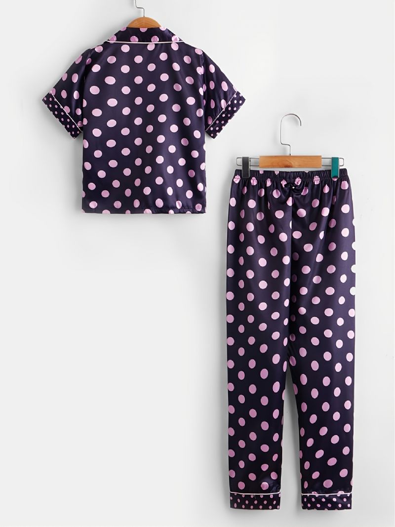 2 Stk Småbørnspiger Collared Cardigan Shorts Outfits Casual Polka Dot Pyjamas Sæt