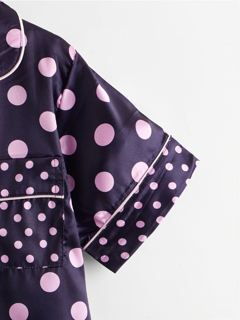 2 Stk Småbørnspiger Collared Cardigan Shorts Outfits Casual Polka Dot Pyjamas Sæt