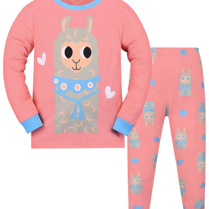 Baby Børn Lounge Wear Homewear Alpaca Mønster Langærmet Top Og Matchende Bukser Sæt Pyjamas Sæt Børnetøj