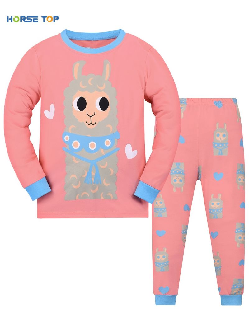 Baby Børn Lounge Wear Homewear Alpaca Mønster Langærmet Top Og Matchende Bukser Sæt Pyjamas Sæt Børnetøj