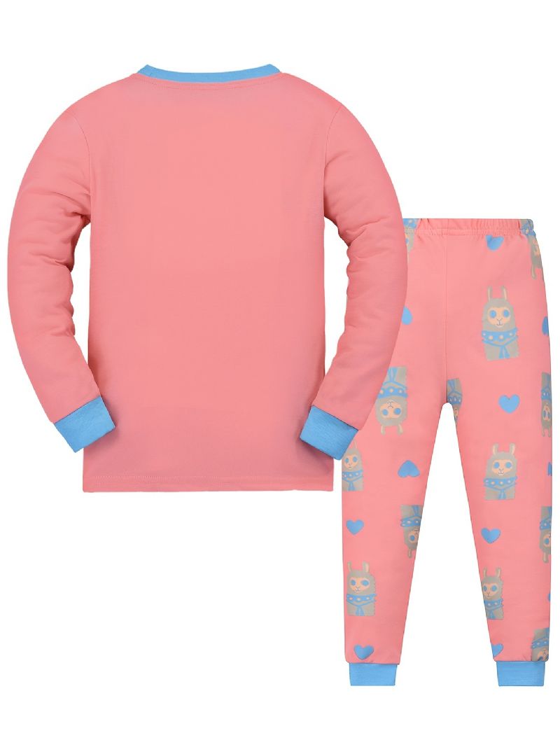 Baby Børn Lounge Wear Homewear Alpaca Mønster Langærmet Top Og Matchende Bukser Sæt Pyjamas Sæt Børnetøj