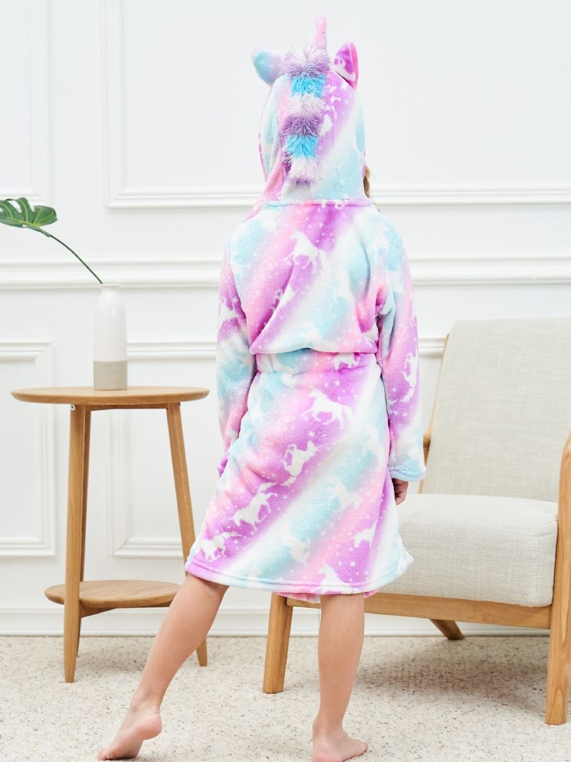 Babypiger Hættebadekåbe Pink Unicorn Blød Varm Flannel Pyjamas Vinter Børnetøj