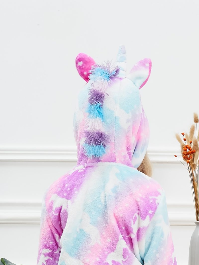 Babypiger Hættebadekåbe Pink Unicorn Blød Varm Flannel Pyjamas Vinter Børnetøj