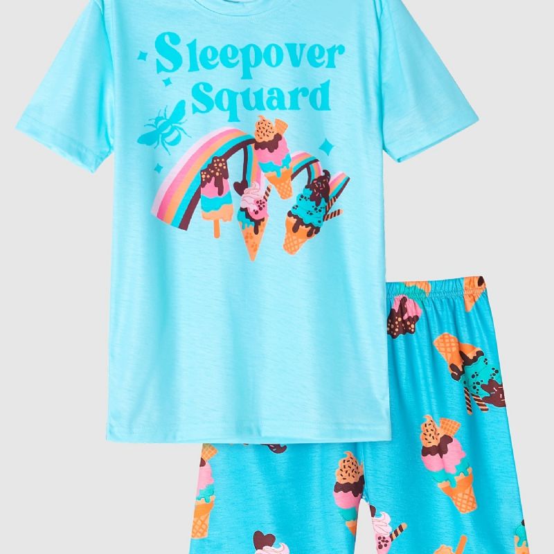 Babypiger Pyjamas Familieoutfit Isprint Med Rund Hals Kortærmet Top Og Shortssæt Børnetøj