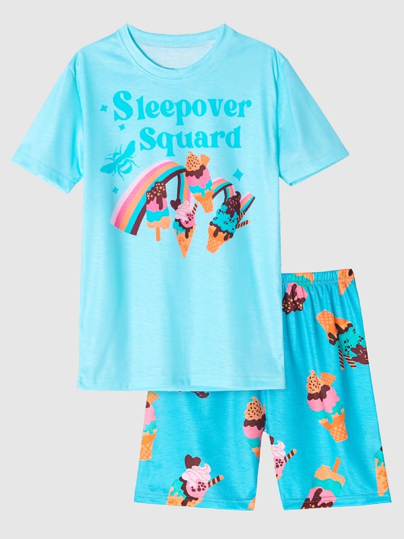 Babypiger Pyjamas Familieoutfit Isprint Med Rund Hals Kortærmet Top Og Shortssæt Børnetøj