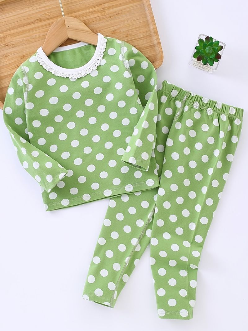 Babypiger Pyjamas Familieoutfit Polka Dots Rundhalset Langærmet Top & Buksesæt Børnetøj