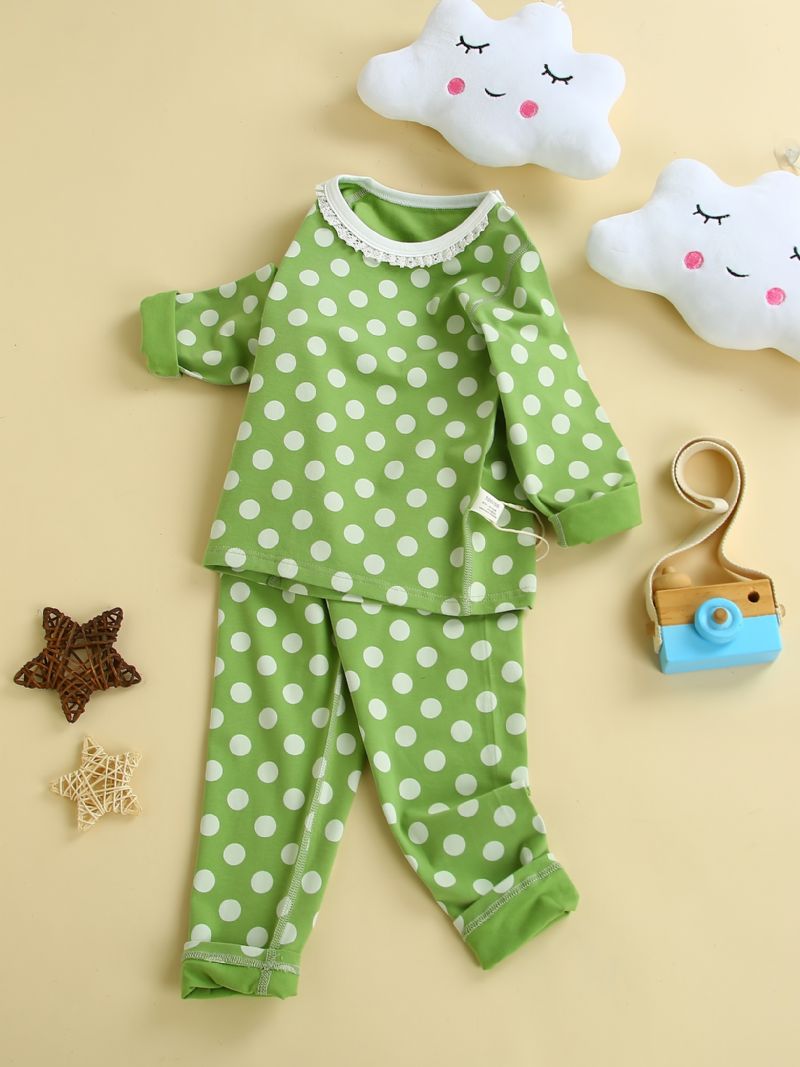 Babypiger Pyjamas Familieoutfit Polka Dots Rundhalset Langærmet Top & Buksesæt Børnetøj