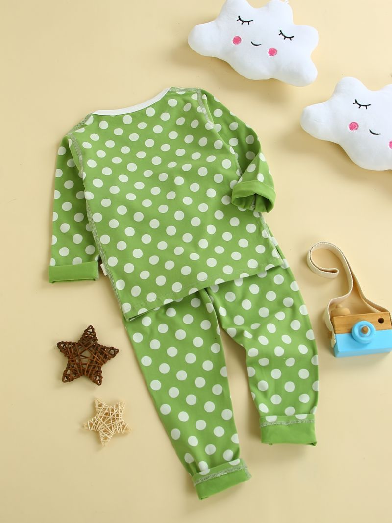 Babypiger Pyjamas Familieoutfit Polka Dots Rundhalset Langærmet Top & Buksesæt Børnetøj