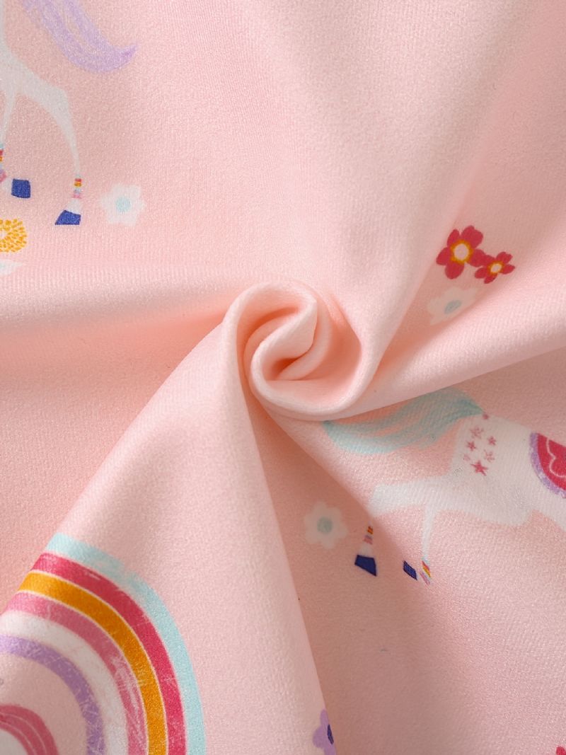 Babypiger Pyjamas Familieoutfit Unicorn Print Rundhalset Langærmet Top & Buksesæt Børnetøj