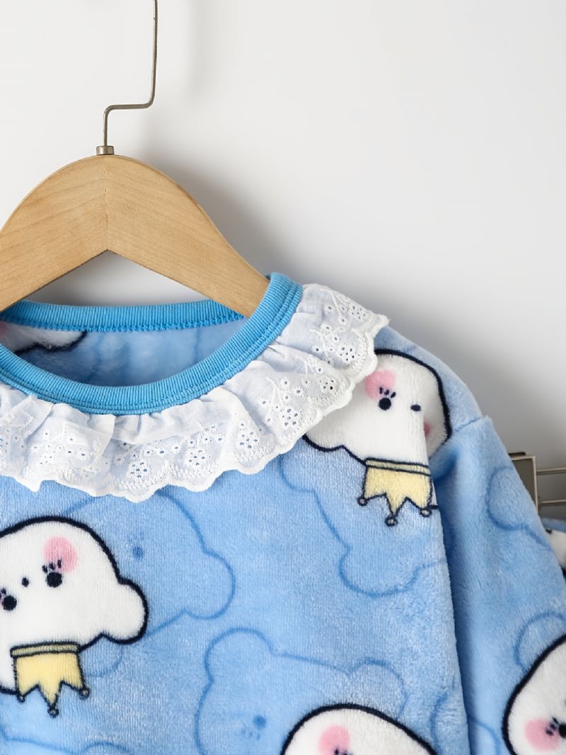 Babypiger Pyjamas Sæt Plys Toppe & Bukser Sæt Med Bear Print Til Vinter Ny