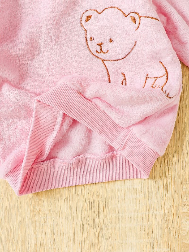 Babypiger Søde Pyjamassæt Med Termisk Bjørnetryk Fleece Top & Bukser Til Vinterhjem