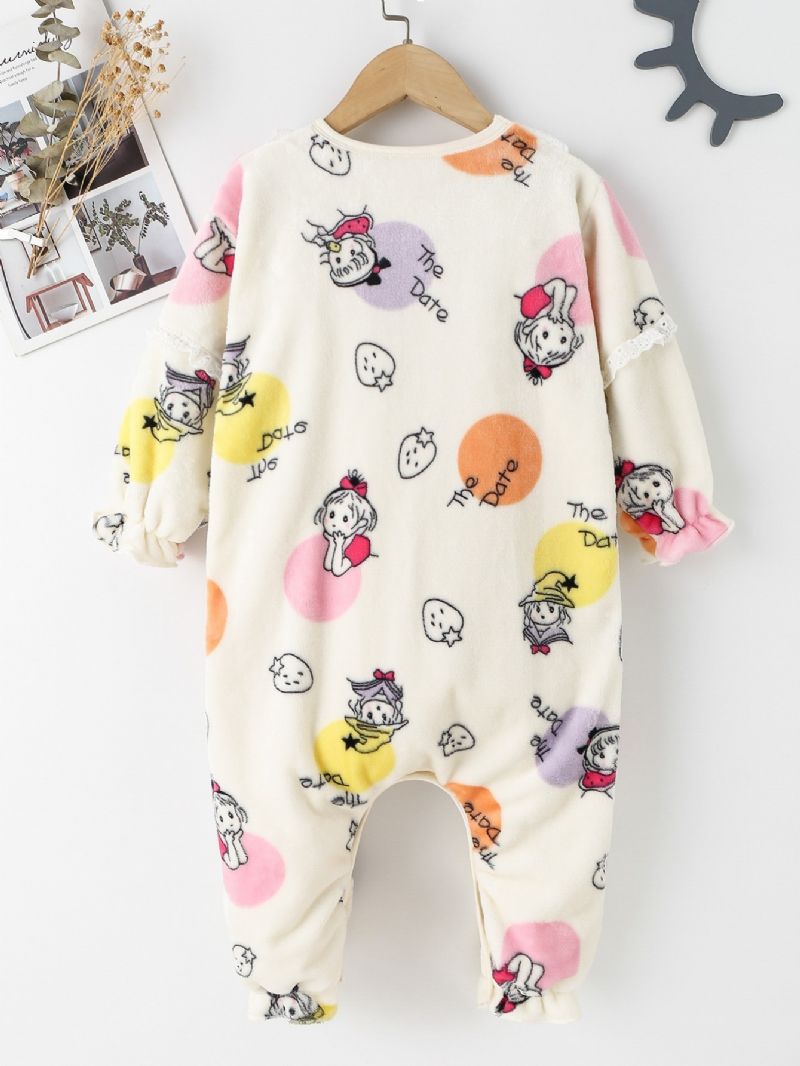 Babypiger Tegneserietryk Langærmede Pyjamas Jumpsuit Afslappet Sød Elegant Fleece Til Vinter