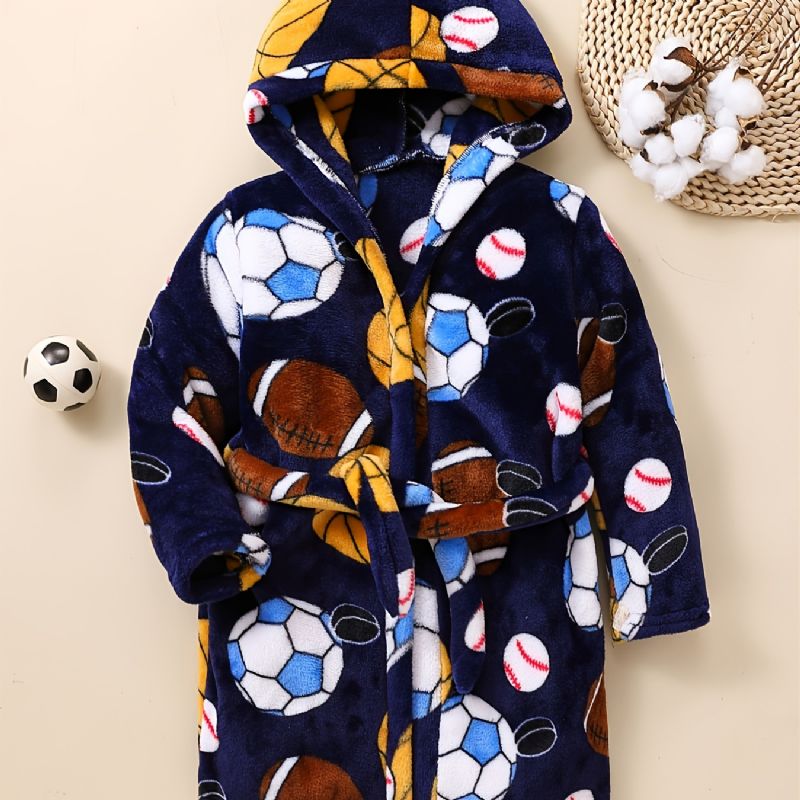 Børn Drenge Piger Casual Football Baseball Print Fleece Lang Badekåbe Til Vinter