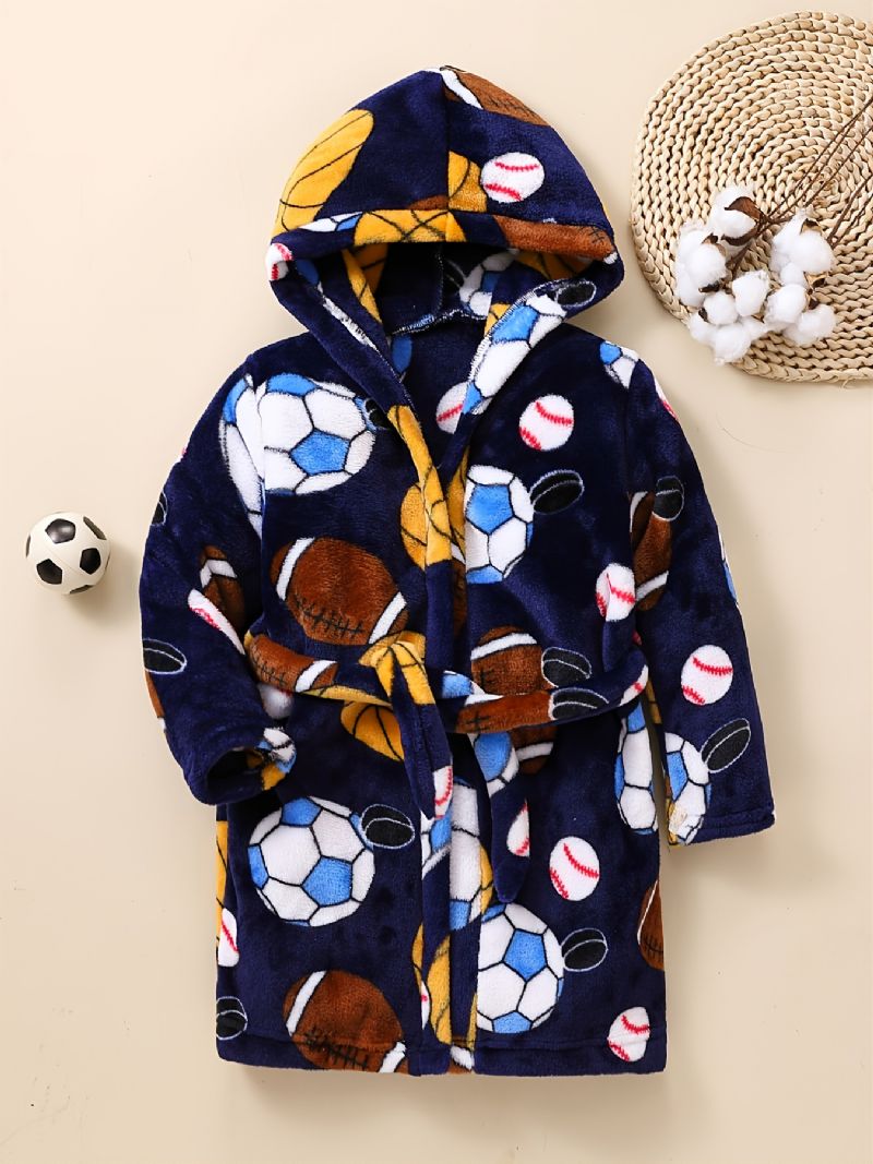 Børn Drenge Piger Casual Football Baseball Print Fleece Lang Badekåbe Til Vinter