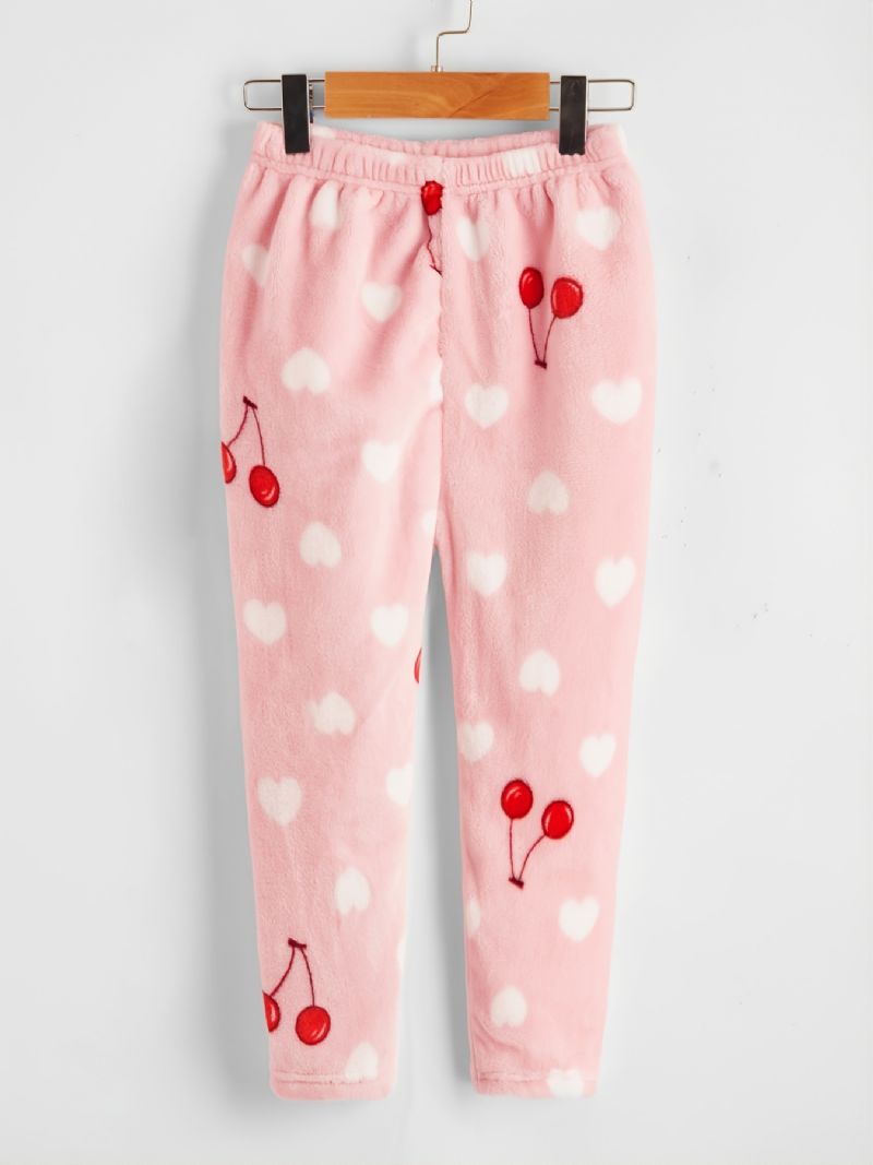 Børn Piger Heart Cherry Flanell Pyjamas Set Pink