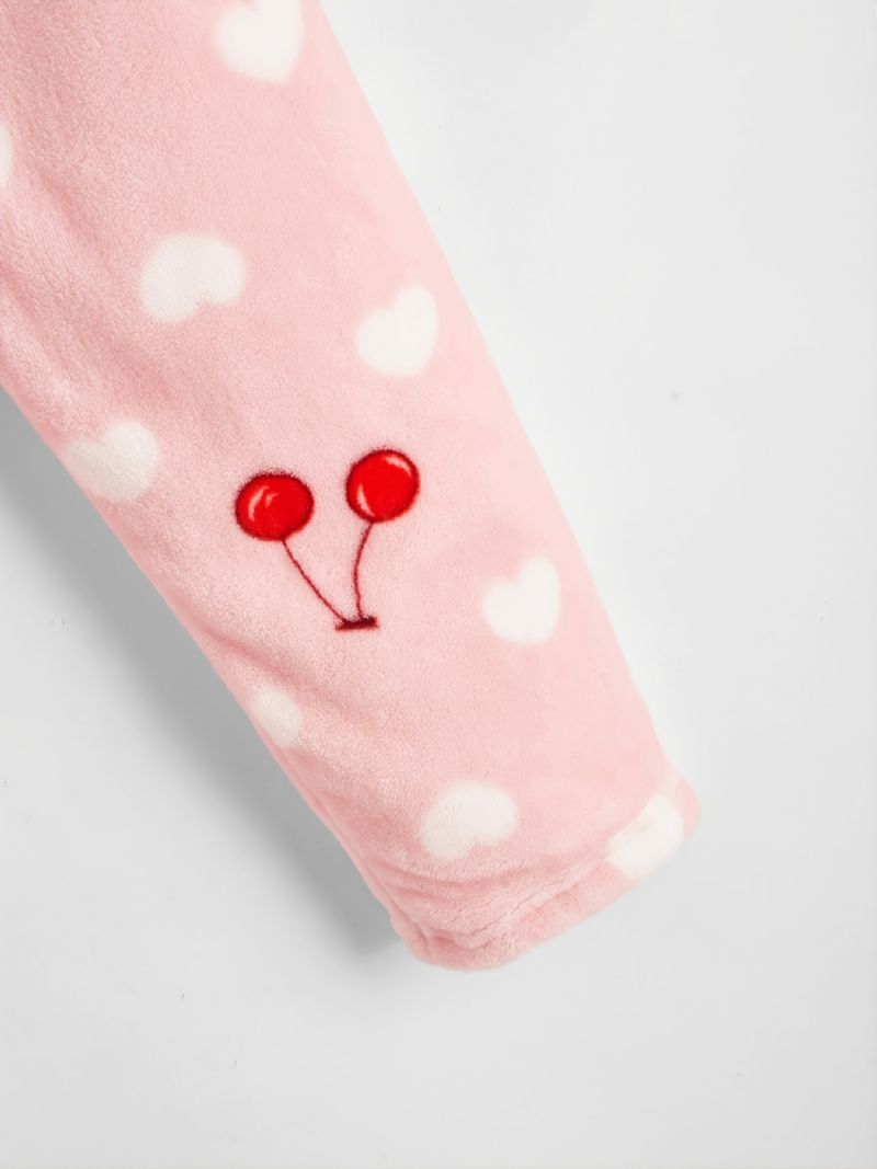 Børn Piger Heart Cherry Flanell Pyjamas Set Pink