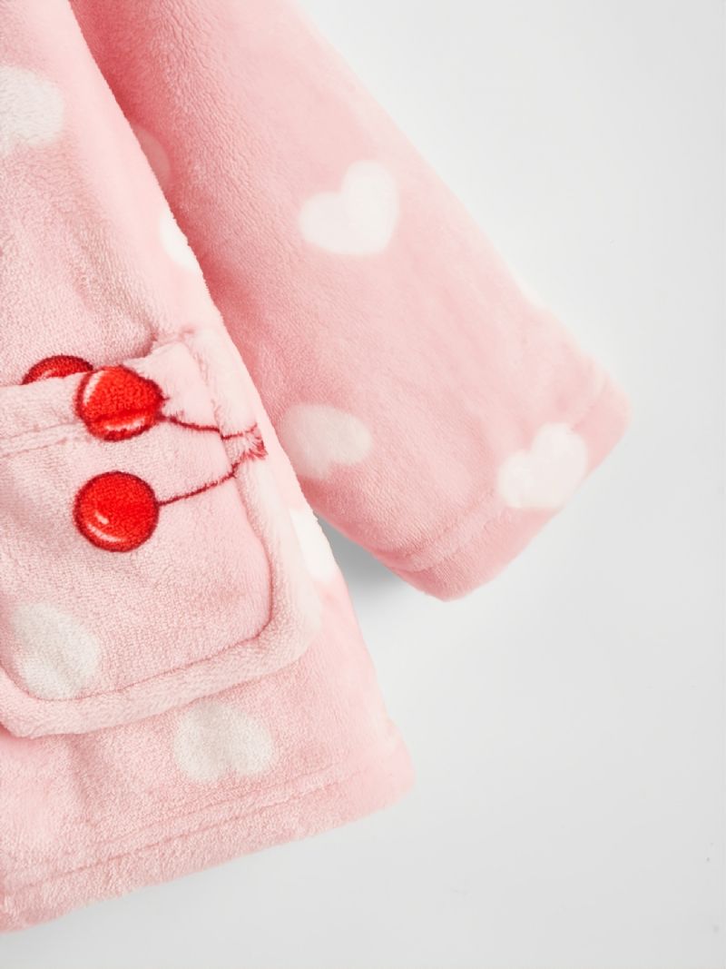 Børn Piger Heart Cherry Flanell Pyjamas Set Pink