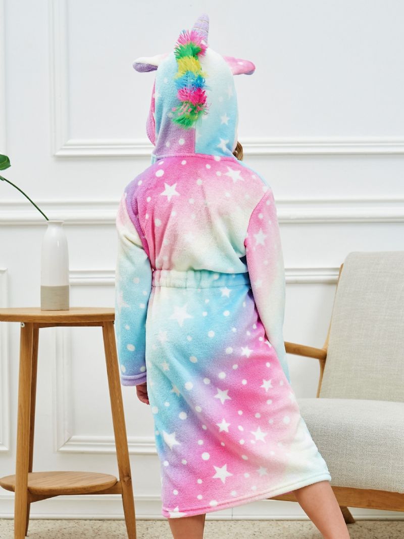 Børnepiger Hættebadekåbe Unicorn Blød Varm Flannel Pyjamas Vinter Børnetøj