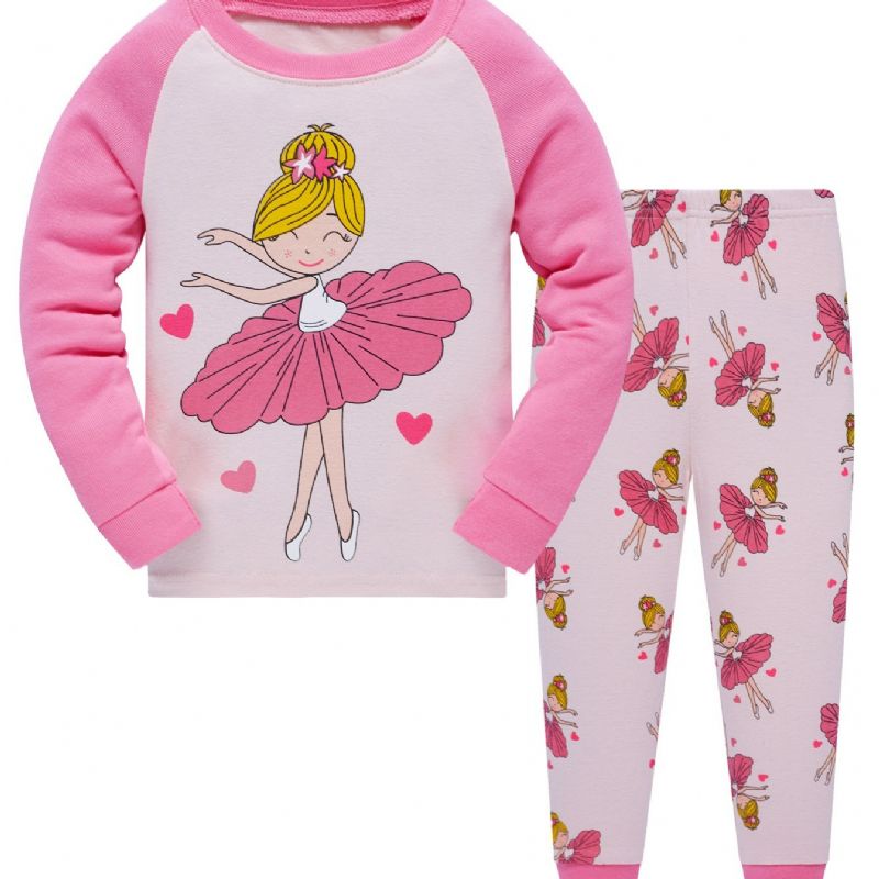 Christmas Popshion 2stk Piger Ballerina Tegneserie Mønster Farve Blok Top & Pyjamas Bukser Sæt