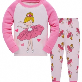 Christmas Popshion 2stk Piger Ballerina Tegneserie Mønster Farve Blok Top & Pyjamas Bukser Sæt