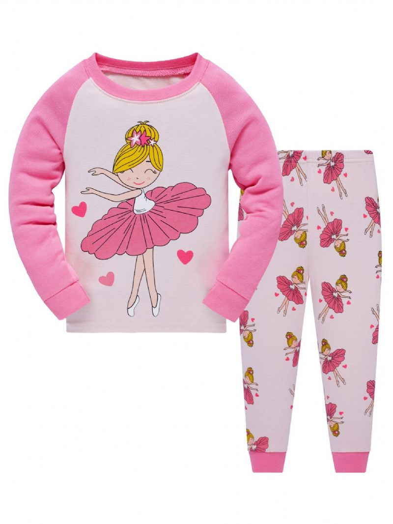 Christmas Popshion 2stk Piger Ballerina Tegneserie Mønster Farve Blok Top & Pyjamas Bukser Sæt