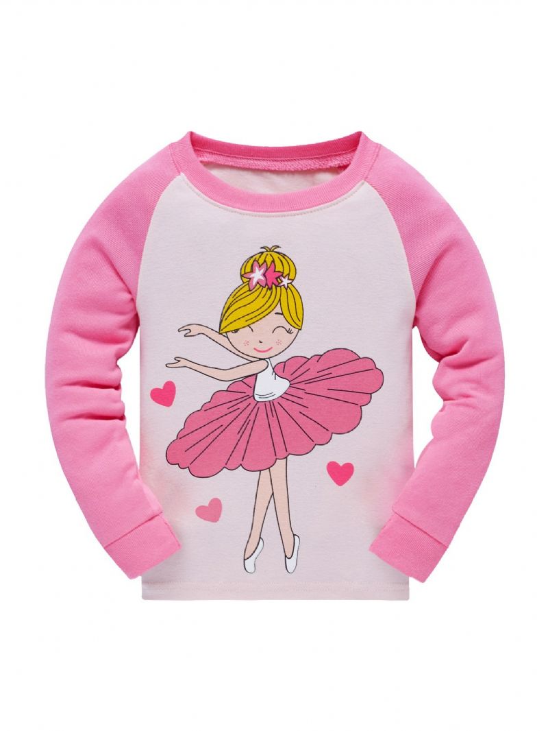 Christmas Popshion 2stk Piger Ballerina Tegneserie Mønster Farve Blok Top & Pyjamas Bukser Sæt