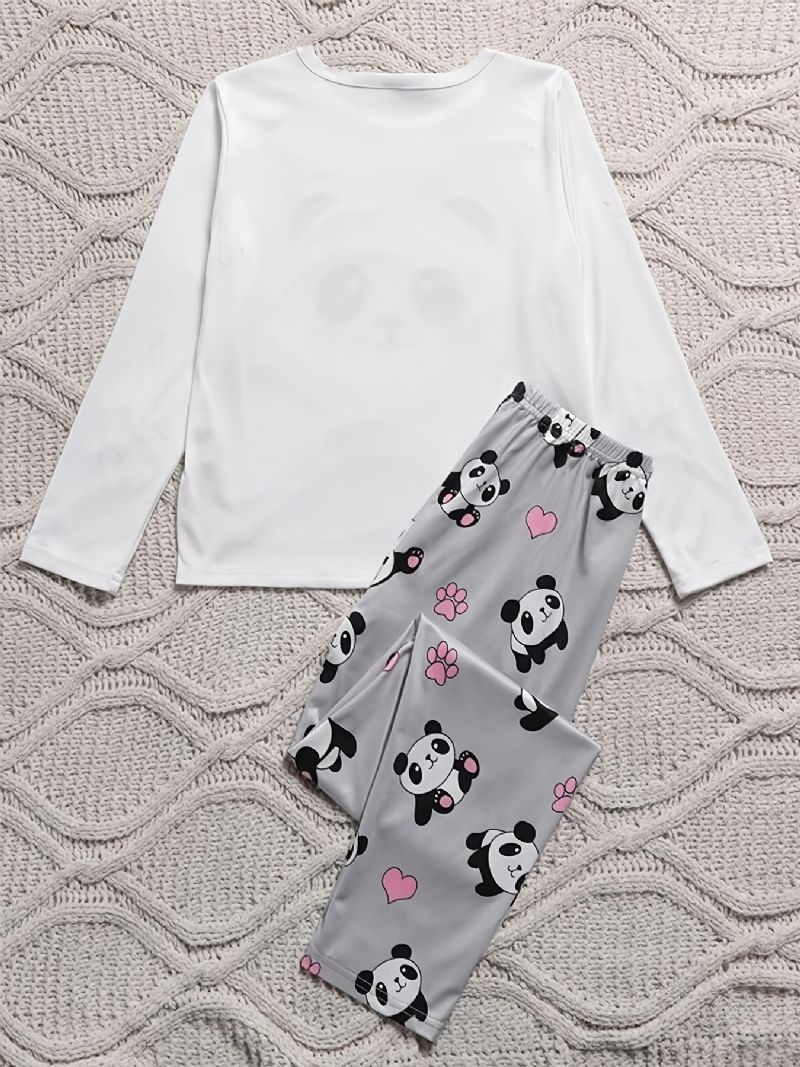 Panda Print Langærmet Top + Bukser Pyjamas Sæt Børnetøj