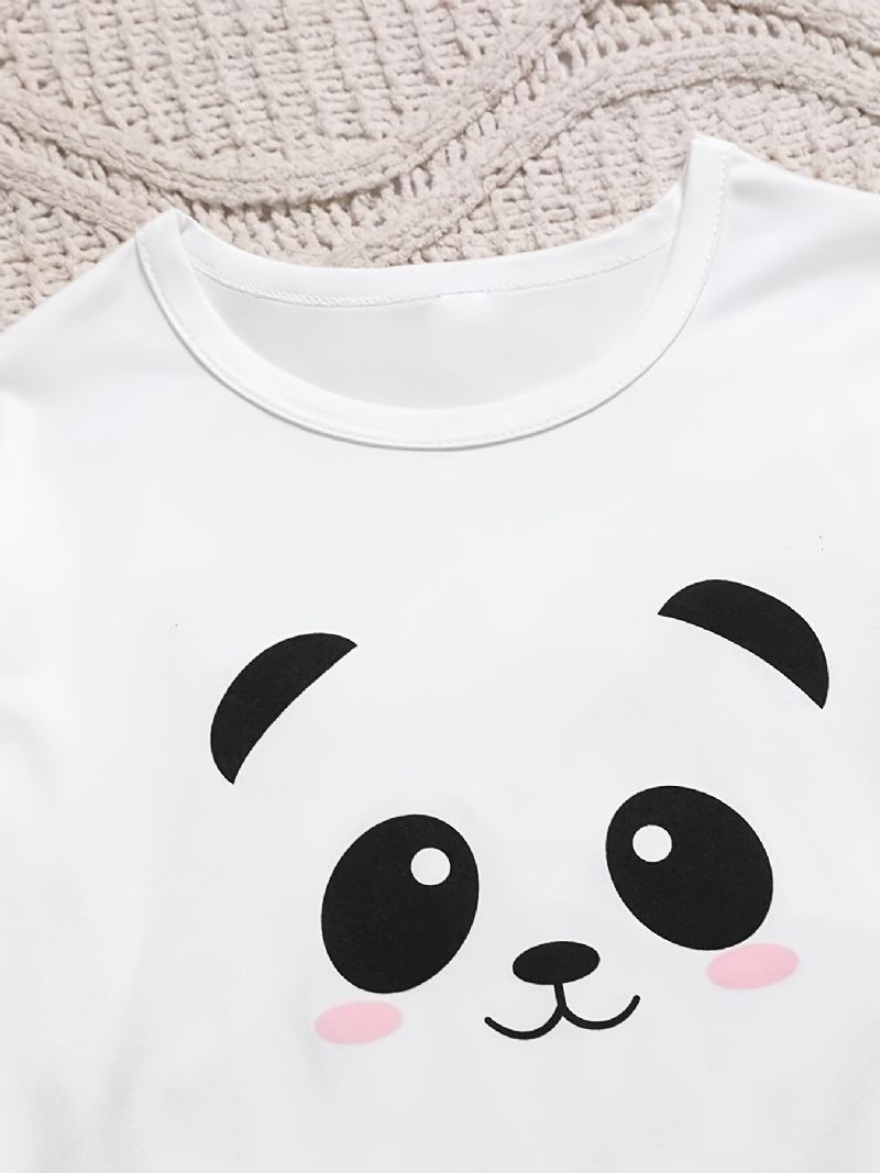 Panda Print Langærmet Top + Bukser Pyjamas Sæt Børnetøj