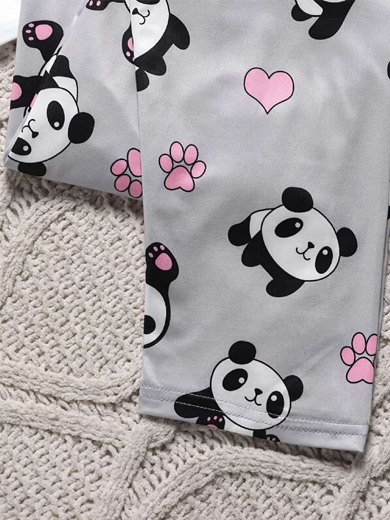 Panda Print Langærmet Top + Bukser Pyjamas Sæt Børnetøj