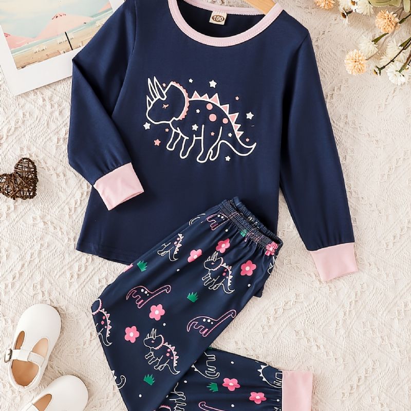 Pige Dinosaur Print Langærmet Top & Bukser Loungewear Sæt