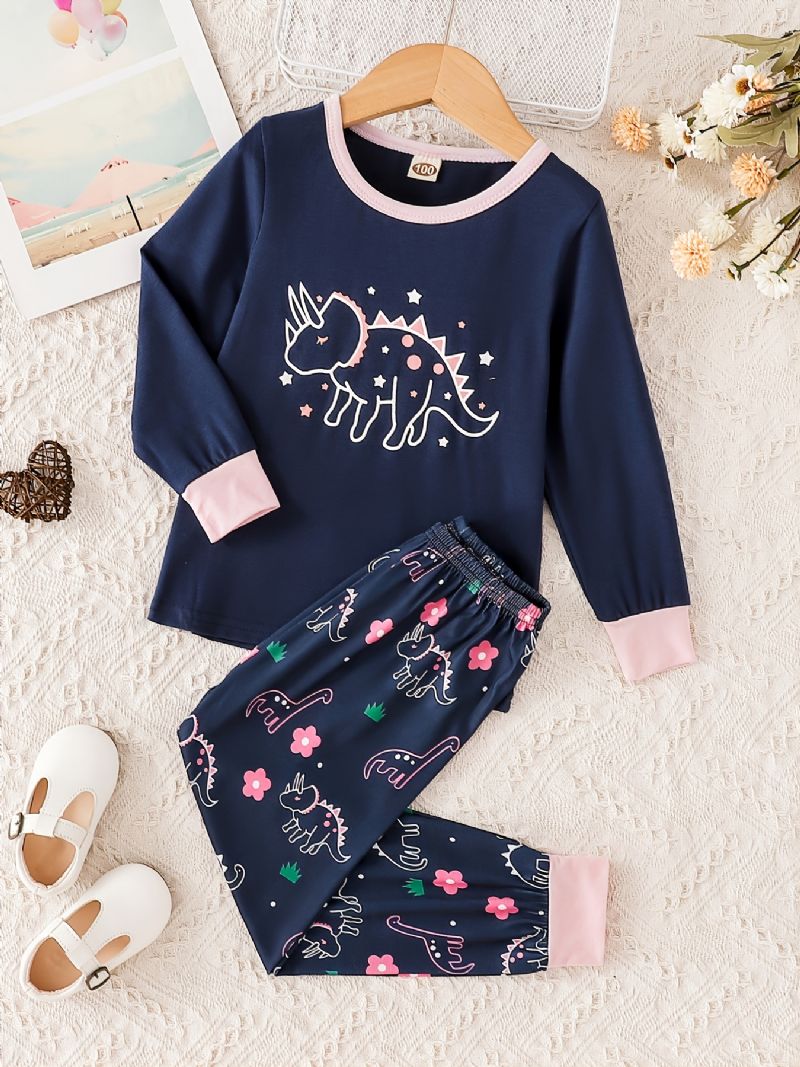 Pige Dinosaur Print Langærmet Top & Bukser Loungewear Sæt