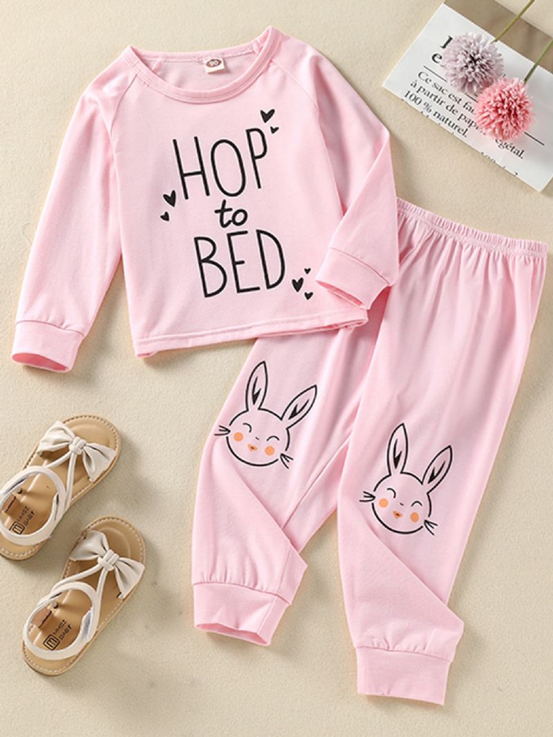 Piger Alfabet Bunny Print Pink Pyjamas Sæt