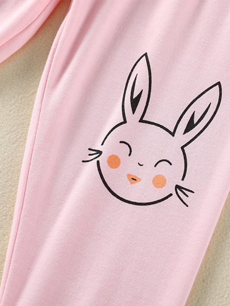 Piger Alfabet Bunny Print Pink Pyjamas Sæt