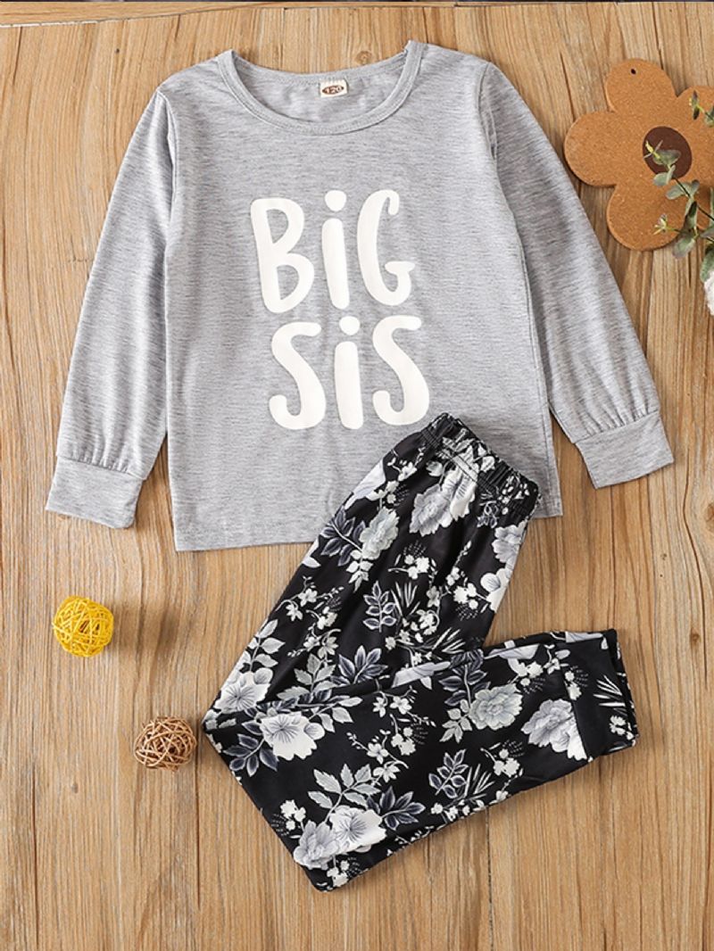 Piger Big Sis Letter Print Casual Pyjamassæt