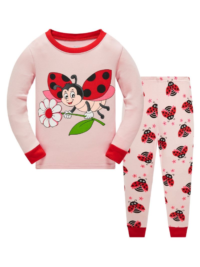 Piger Casual Bee & Ladybug Print Pyjamassæt Med Toppe Og Bukser Børnetøj Til Hjemmet