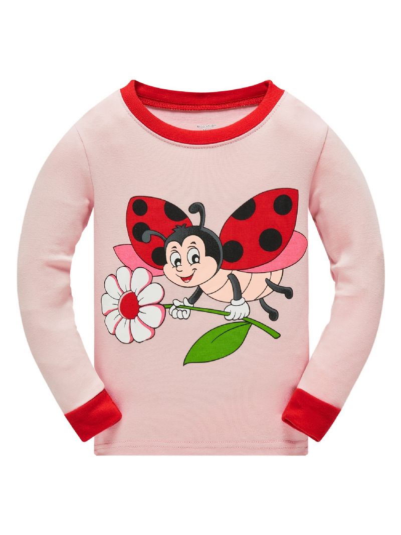 Piger Casual Bee & Ladybug Print Pyjamassæt Med Toppe Og Bukser Børnetøj Til Hjemmet