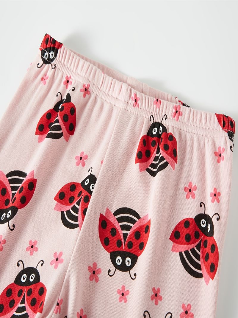 Piger Casual Bee & Ladybug Print Pyjamassæt Med Toppe Og Bukser Børnetøj Til Hjemmet