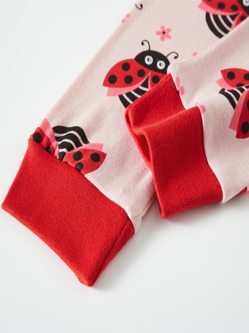 Piger Casual Bee & Ladybug Print Pyjamassæt Med Toppe Og Bukser Børnetøj Til Hjemmet