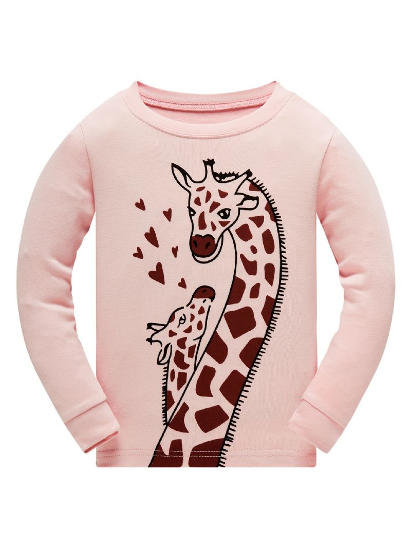 Piger Casual Giraffe Print Pyjamas Sæt Med Toppe & Bukser Børnetøj Til Hjemmet