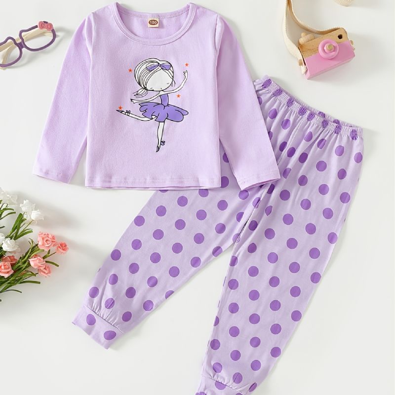 Piger Casual Pyjamas Børn Langærmede Blomsterprint Søde Toppe & Dot Print Bukser